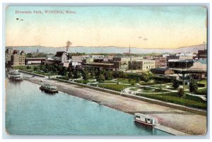 1911 Riverside Park Exterior Building Steamer Ship Winona Minnesota MN Postcard