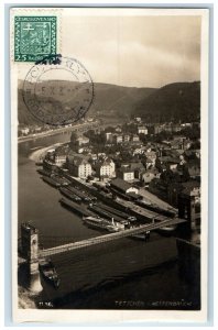 c1930's Aerial View Decin Chain Bridge Czech Republic RPPC Photo Postcard