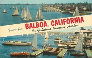 Balboa California~Banner Greetings~Newport Harbor~1950s Cars Ferry Boat~1974 PC 