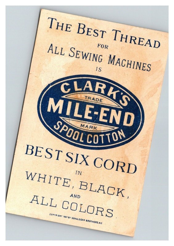 Vintage 1890's Victorian Trade Card Clark's Mile-End Spool Cotton - Sewing