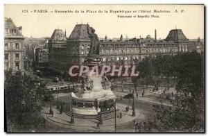 Old Postcard Paris Square Ensemble of the Republic and the Modern Hotel