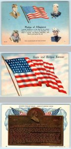 3 Patriotic Postcards PLEDGE of ALLEGIANCE, Stars & Stripes, Gettysburg Address