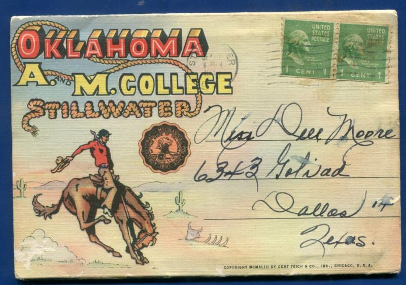 Oklahoma A and M College State University Stillwater postcard folder foldout