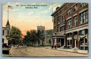 KENOSHA WI MAIN & PARK AVENUE ANTIQUE POSTCARD