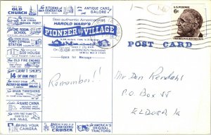 Pioneer Village Minden Nebraska NE Postcard PM El Dora IA Cancel WOB Ads  