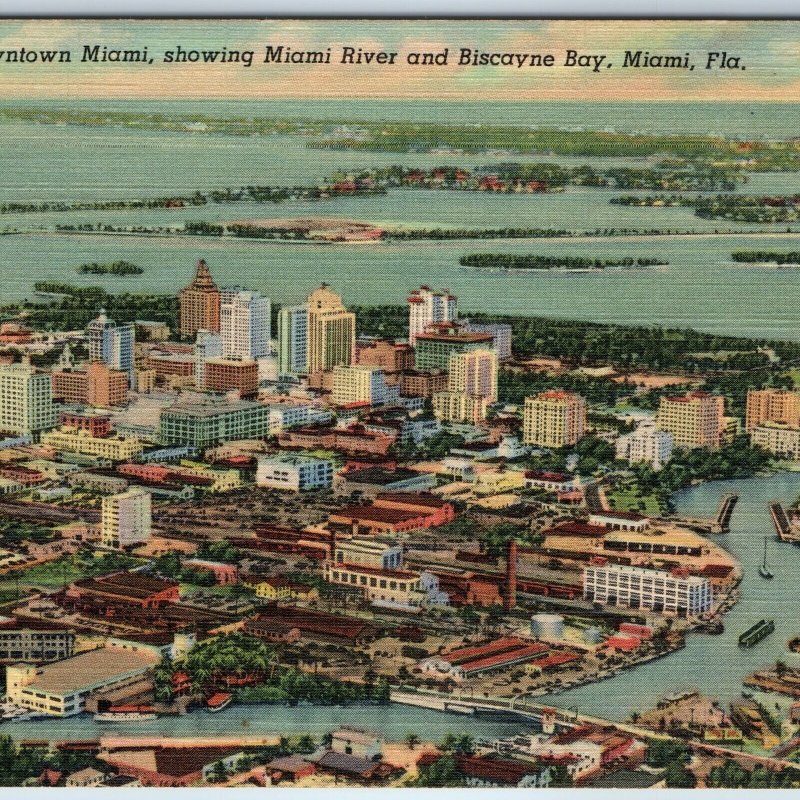 c1910s Miami, Fla Downtown Birds Eye River Biscayne Bay Raised Bridge PC FL A206