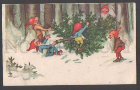 111711 Funny GNOME Elf w/ X-MAS TREE Vintage Colorful PC