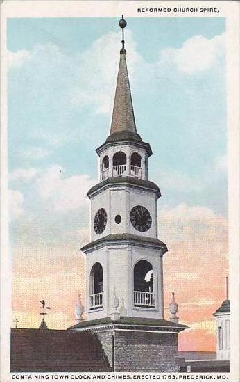 Maryland Frederick Reformed Church Spire Containing Town Clock And Chimes Ere...