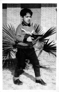 RPPC Boy Dressed as Cowboy Toy Gun Western Costume c1950s Photo Vintage Postcard