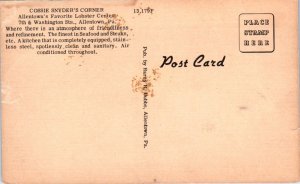 1940s Cossie Snyder's Corner Lobster Center Allentown PA Postcard