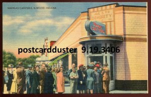 h3465 - ELWOOD Indiana Postcard 1940s Mangas Cafeteria. Main Street