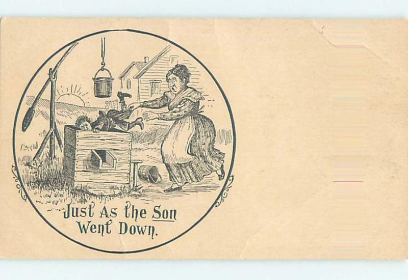 Pre-1907 comic THE SUN WENT DOWN - BOY FALLS DOWN WATER WELL HL1925