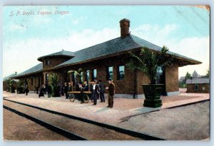 Eugene Oregon OR Postcard S.P. Depot Exterior View Building Railway 1909 Vintage