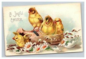 Vintage 1909 International Art Easter Postcard Cute Chicks Wood Shoe Flowers