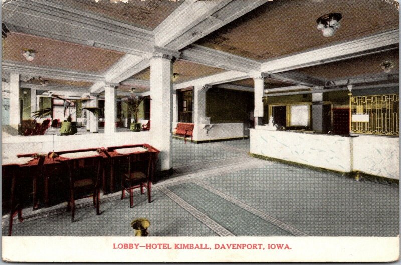 Postcard Lobby at Hotel Kimball in Davenport, Iowa~4551
