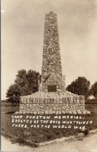 Camp Funston Memorial Fort Riley KS Unused Real Photo Postcard F32