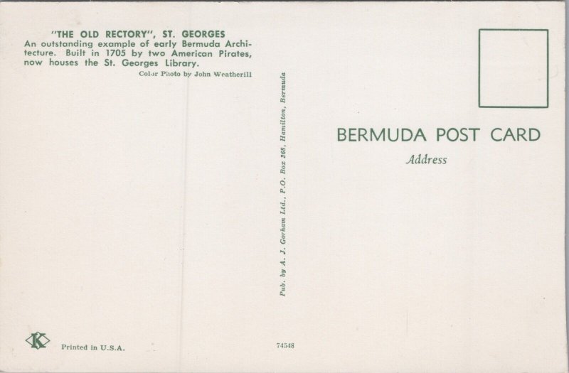 Bermuda St. Georges The Old Rectory Vintage Postcard C351