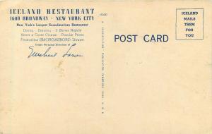 Linen Postcard Iceland Scandinavian Restaurant Broadway NYC NY View of Bar 