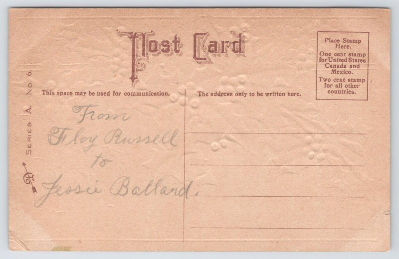 Holiday~Christmas~Holly Branch on Decorative Background~c1910 Postcard