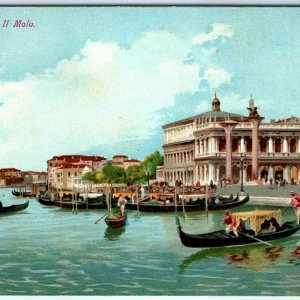 c1910s Venice, Italy Postcard Litho Il Molo Pier Gondolas Grand Canal A371