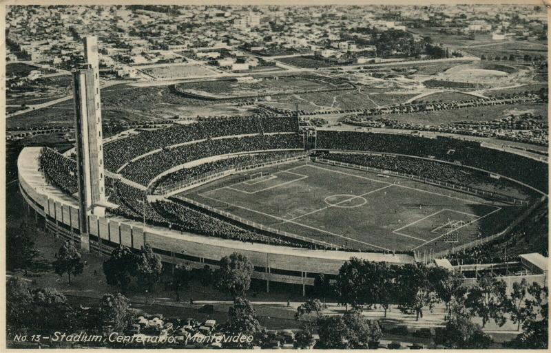 URUGUAY MONTEVIDEO STADIUM VINTAGE REAL PHOTO POSTCARD RPPC w/ BRAZIL STAMP