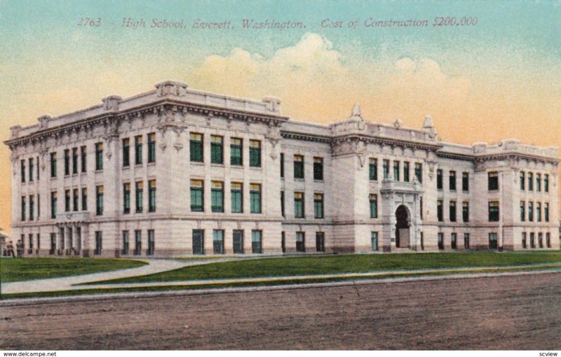 EVERETT, Washington, 1900-10s; High School, Cost of Construction $200,000