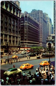 VINTAGE POSTCARD HERALD SQUARE NEW YORK CITY & MINERVA STATUE & THE BELL RINGERS