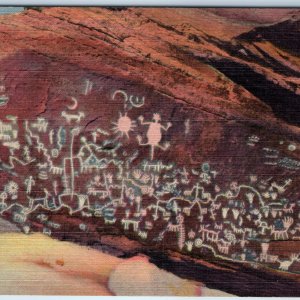 c1940s Adamana, AZ Newspaper Rock Petrified Forest Linen Postcard Petroglyph A90