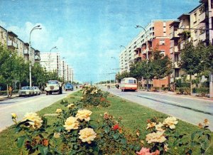 VINTAGE CONTINENTAL SIZE POSTCARD 1970s STREET SCENE BUCHAREST RUMANIA