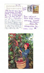 Costa Rica Girl harvesting Coffee Franked Sc# RA59 C556 1970s Airmail to US