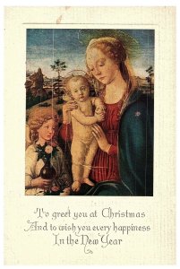 Christmas Madonna w Child Angel Verrochio Pride Mark Typogravure Postcard