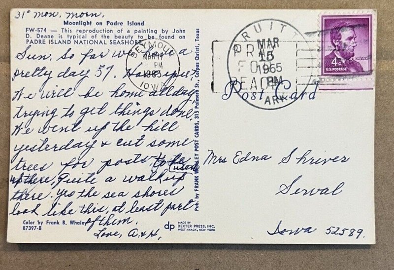 POSTCARD 1965 USED - MOONLIGHT ON PADRE ISLAND, TEXAS