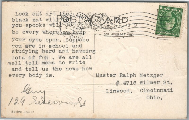 HALLOWEEN GREETINGS SERIES 345C ANTIQUE POSTCARD