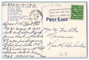 South Bend Indiana IN Postcard University Notre Dame Large Letters 1947 Vintage