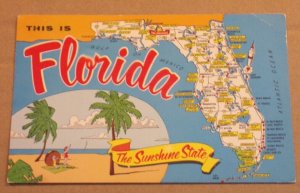 UNUSED POSTCARD -THIS IS FLORIDA - MAP OF FLORIDA 