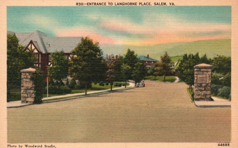 Vintage Postcard 1930s Entrance To Langhorne Place Salem Virginia Va United States Virginia