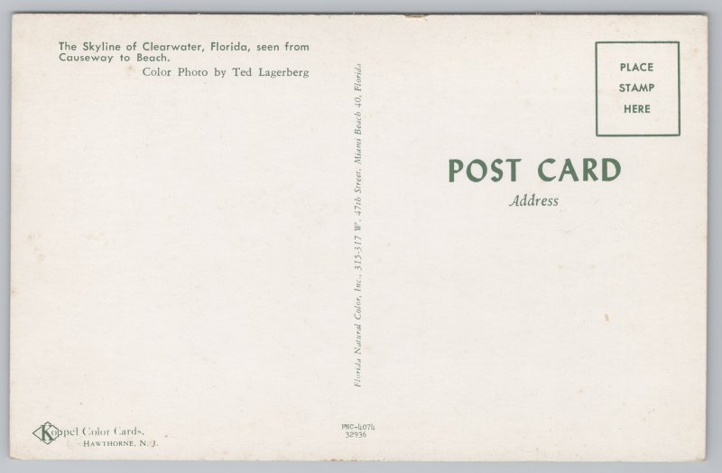 State View~Skyline Scene From Causeway Clearwater Florida~Vintage Postcard