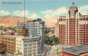 Linen Postcard; Downtown Heart of El Paso TX, Hilton & Hotel McCoy, Posted