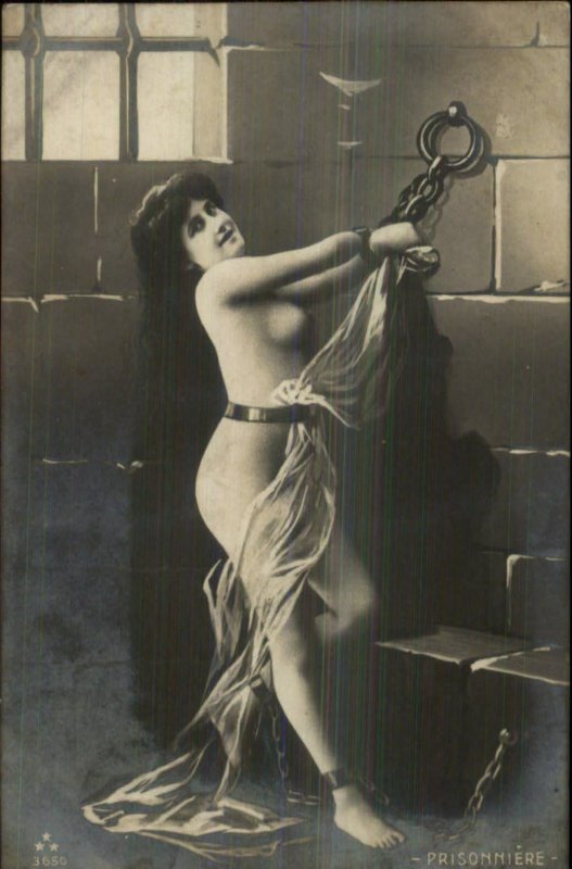 Nude Woman Prison Chains Bondage PRISONNIERE c1910 Real Photo Postcard