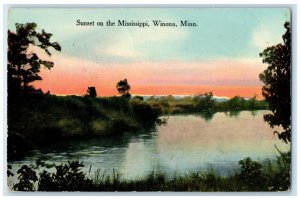 1914 Sunset Mississippi River Lake Winona Minnesota MN Vintage Antique Postcard