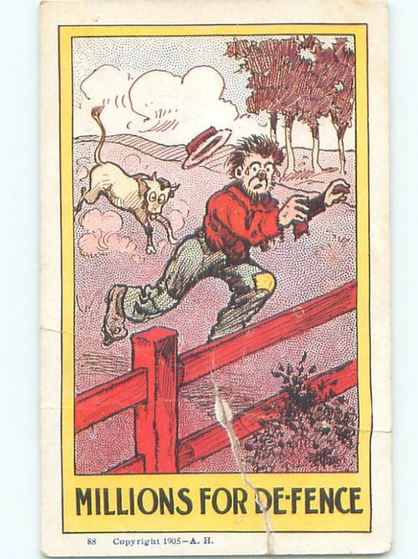 damaged Pre-1907 Comic COW BULL CHASING MAN AB9710