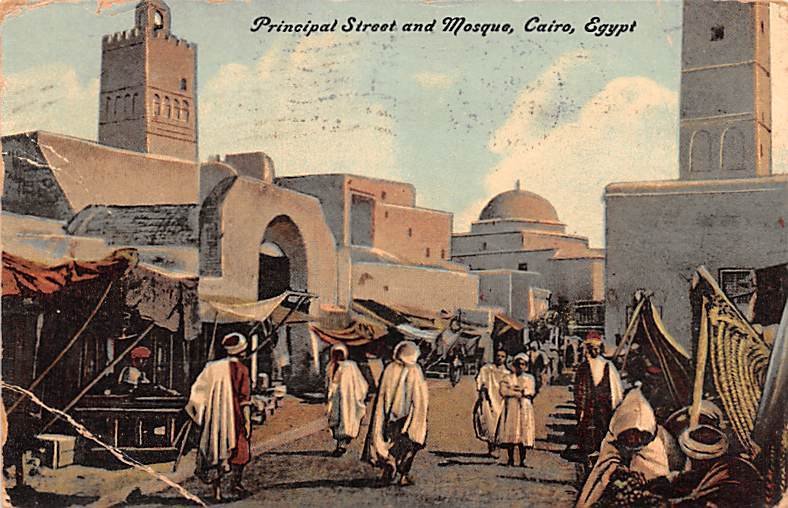 Principal Street and Mosque Cairo Egypt, Egypte, Africa 1911 