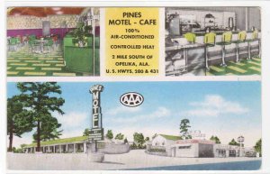 Pines Motel Cafe Interior Opelika Alabama postcard