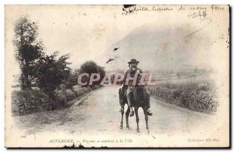 Old Postcard Folklore Auvergne Peasant going to the city