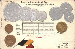 Belgium Belgian Coins Currency Money Francs Embossed c1910 Postcard