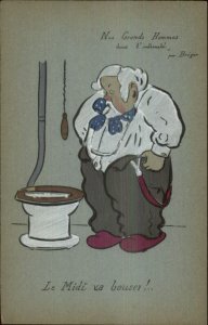 Handmade? French Political Satire? Toilet Man Pulls Up Pants c1910 Postcard