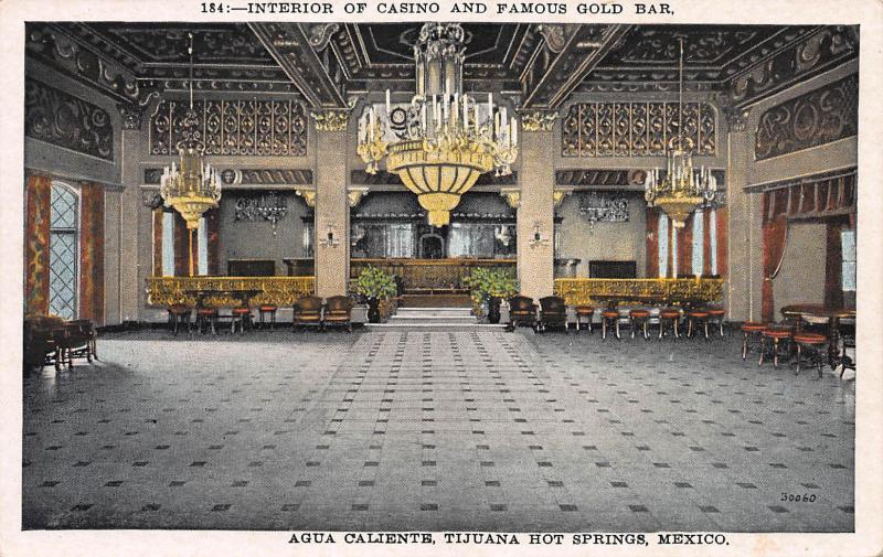 Interior of Casino, Tijuana Hot Springs, Mexico, Early Postcard, Unused