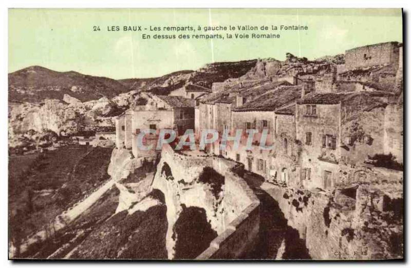 Old Postcard Les Baux Les Remparts has left the Vallon de la Fontaine
