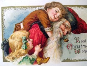 Santa Claus Piggy Back Ride With Children Christmas Postcard John Winsch 1914