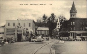 Springfield Vermont VT Main St. Cars Drugstore c1940s Postcard